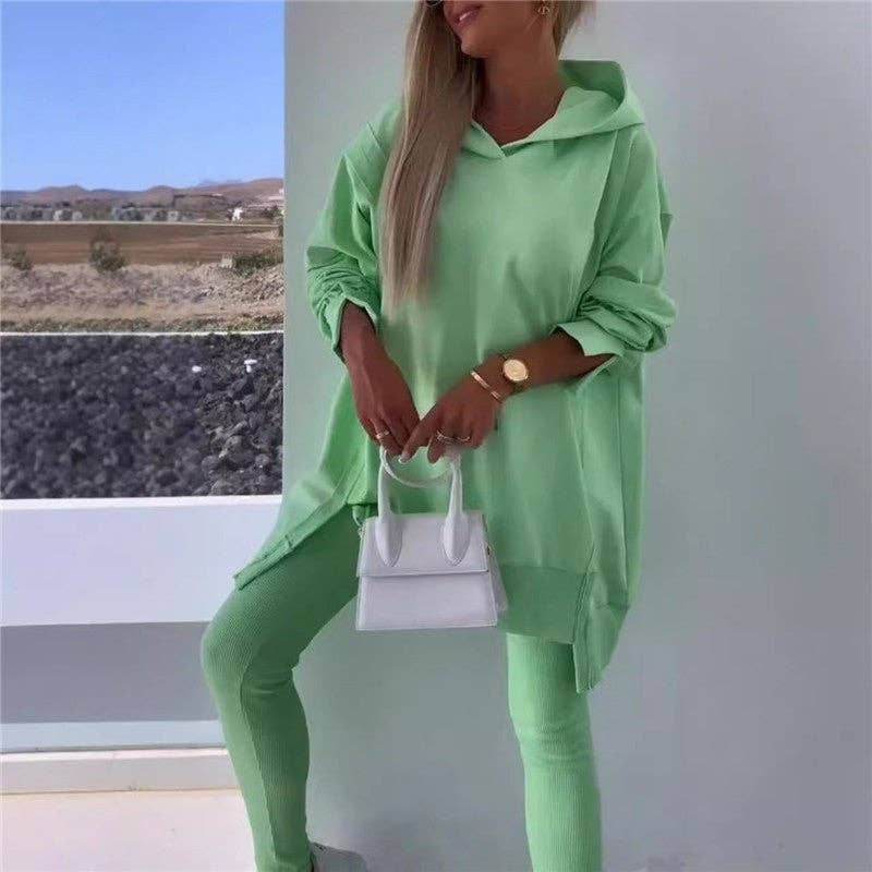 Leisure Slit Hoodie And Tight Pants Set - 7 Semicolon Couture
