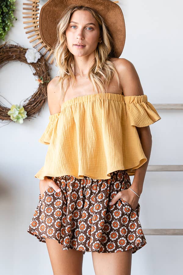 Solid Ruffled Off Shoulder Crop Top