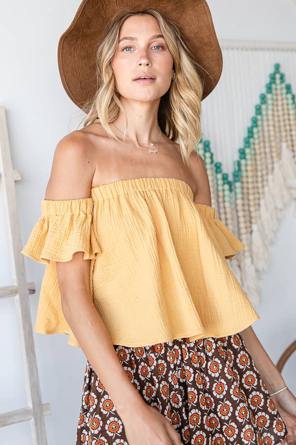 Solid Ruffled Off Shoulder Crop Top