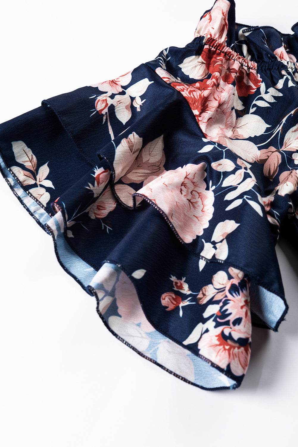 Blue Ruffle Off Shoulder Floral Blouse - 7 Semicolon Couture