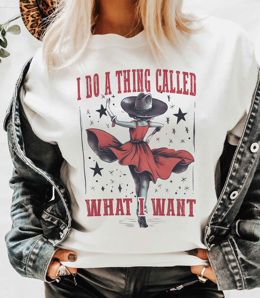 “I Do A Thing Called What I Want” Rhinestone Graphic Tee