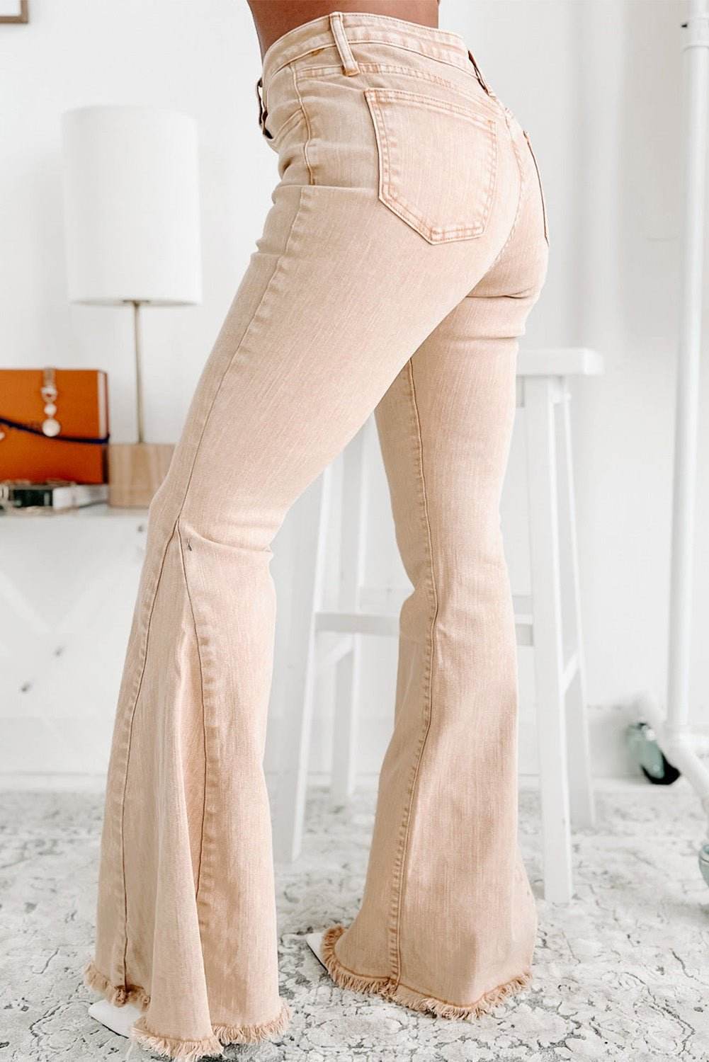 Raw Edge Mid Waist Flared Jeans - 7 Semicolon Couture