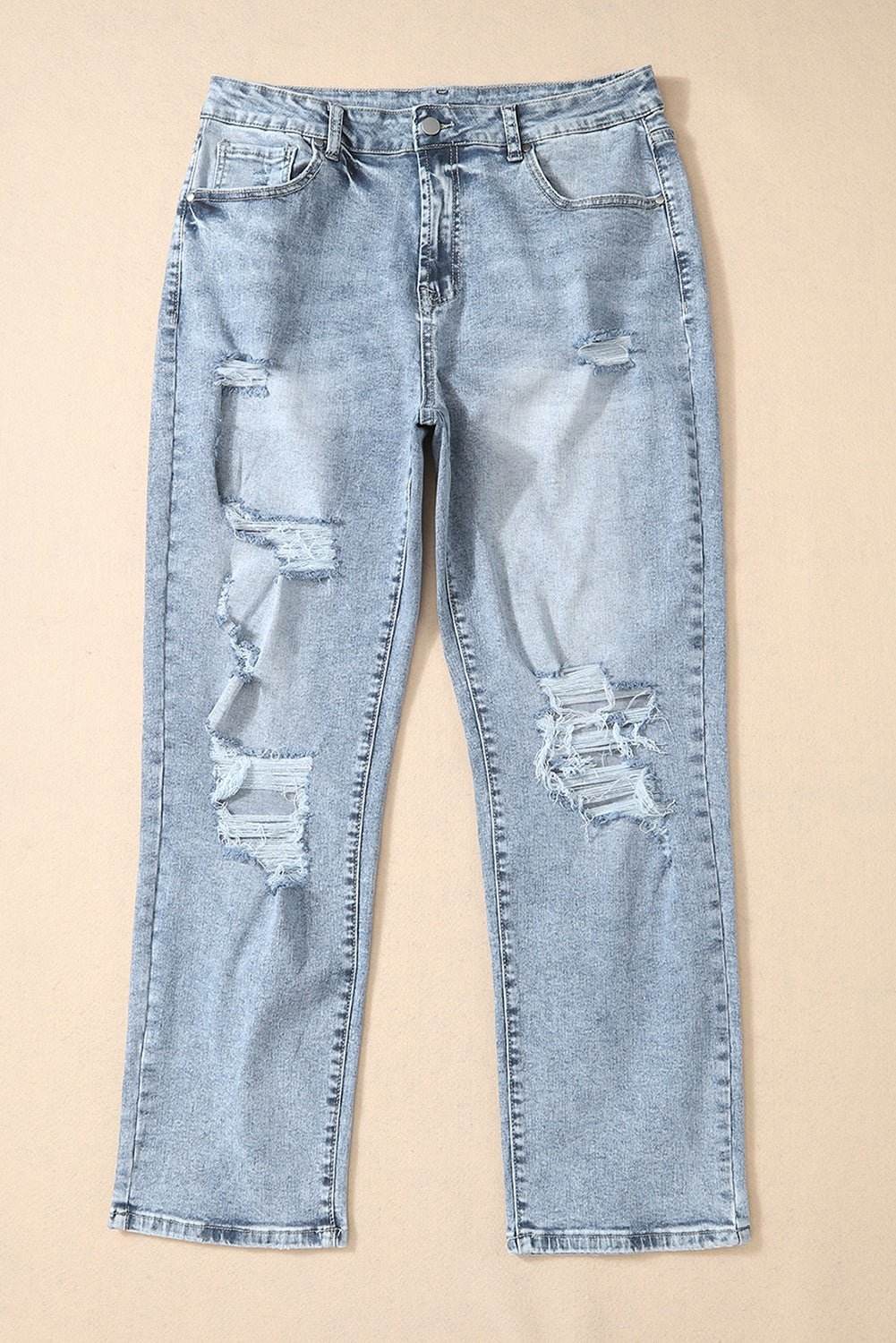 Frayed Slim Fit High Waist Jeans - 7 Semicolon Couture