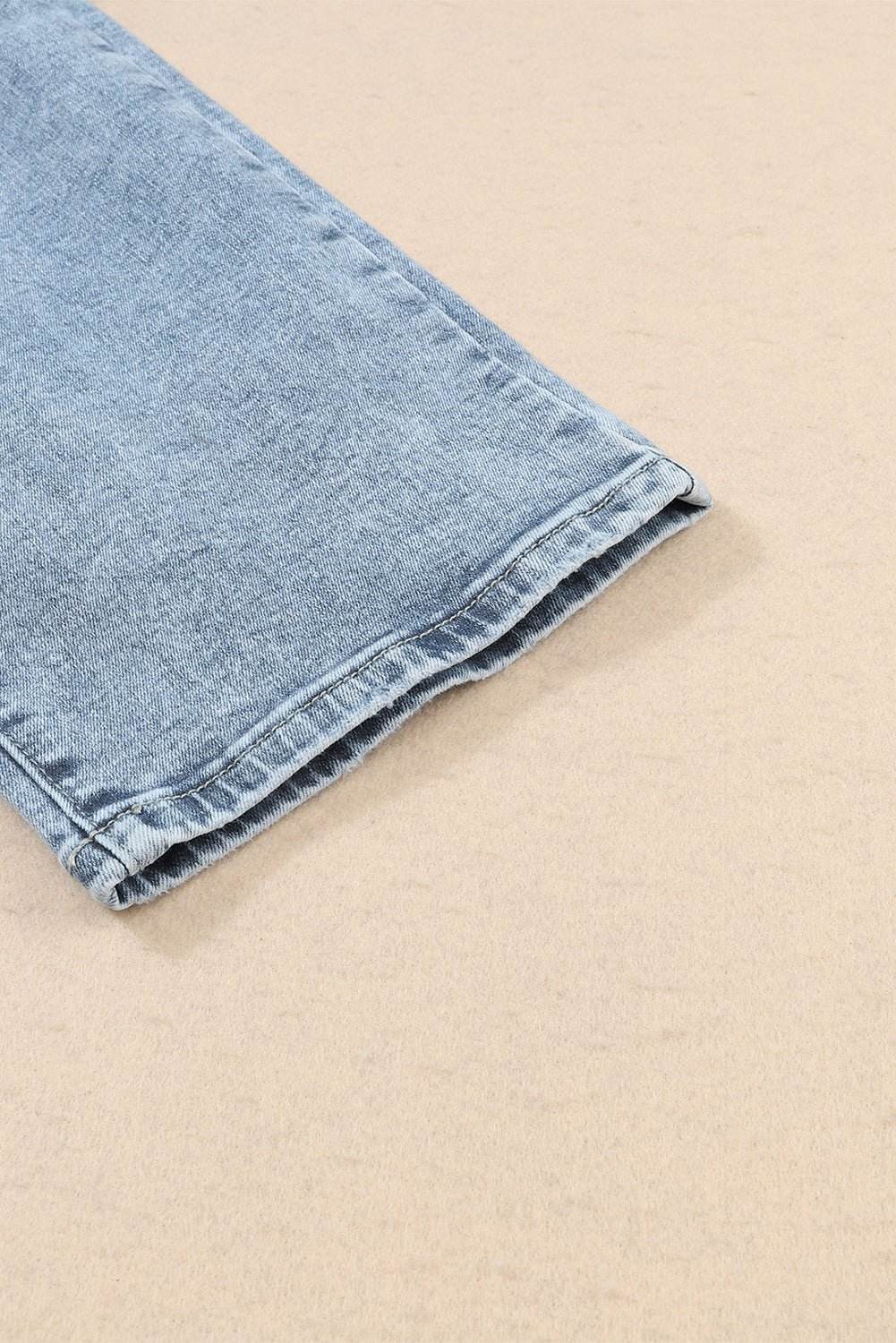 Frayed Slim Fit High Waist Jeans - 7 Semicolon Couture