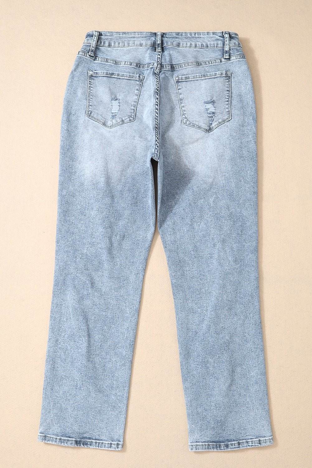 Frayed Slim Fit High Waist Jeans - 7 Semicolon Couture