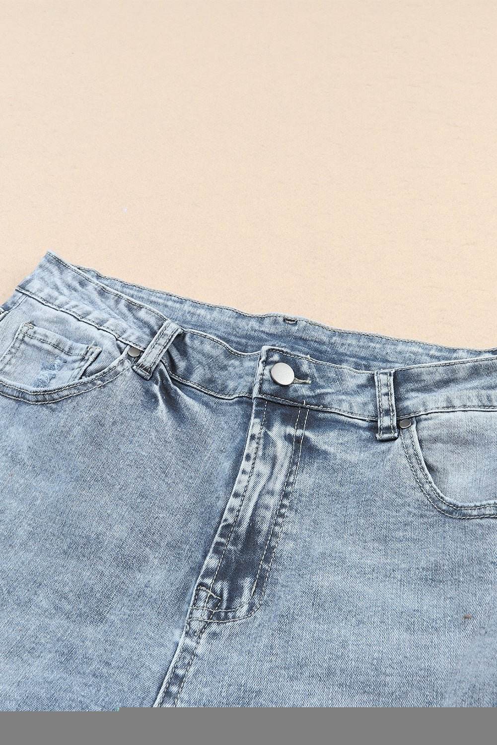 Frayed Slim Fit High Waist Jeans - 7 Semicolon Couture