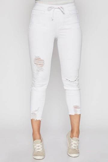 YMI- Distressed Denim Joggers - 7 Semicolon Couture
